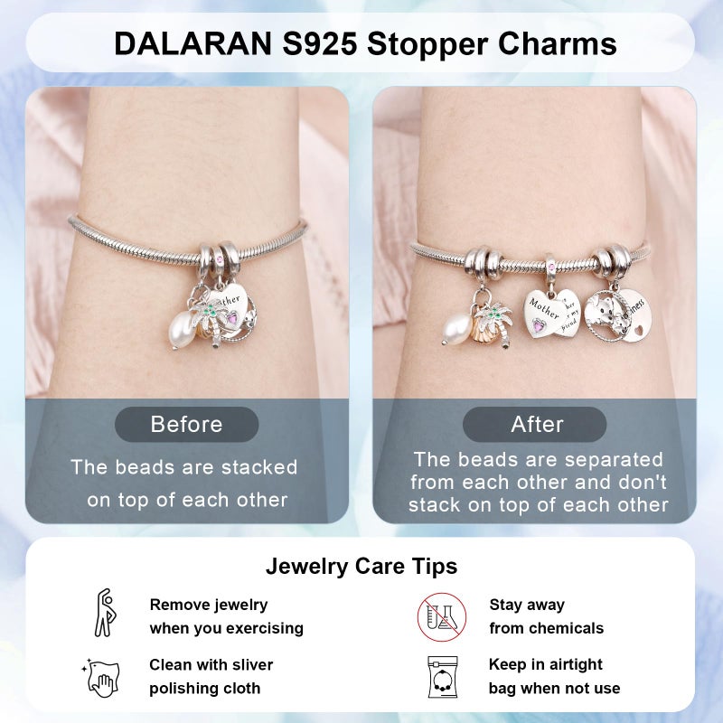 DALARAN 4pcs Sterling Silver Charm Stoppers Fit Pandora Charms Bracelet Bangle (Silver-4pcs) Christmas Bead for Women - Image 4